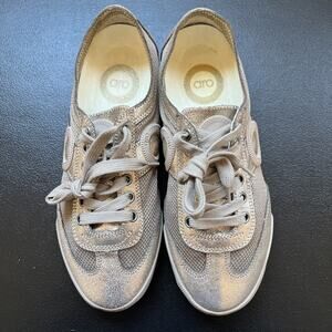 Aro Sneaker Womens US 7 EU 38 Joaneta Gold Metallic Low Top Lace Up Knit Glam